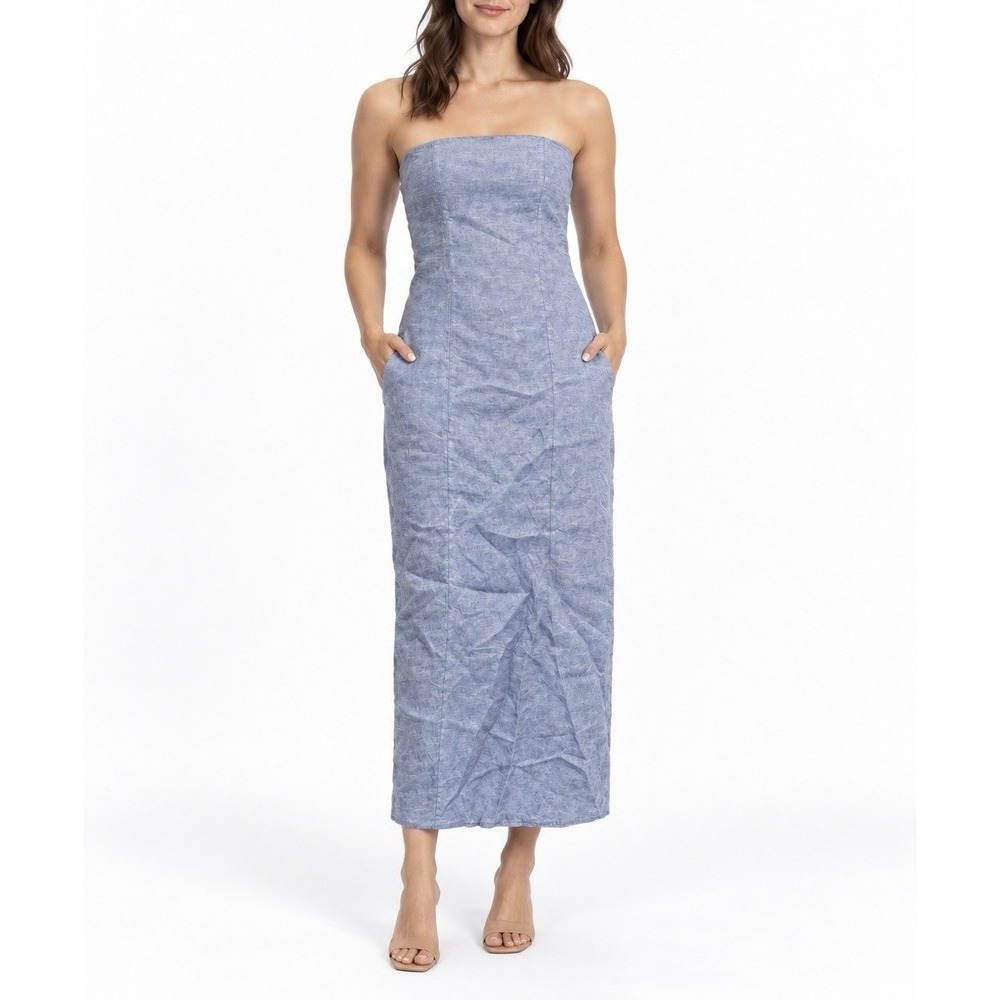 Quince 100% European Linen Strapless Maxi Dress French Blue Women's M NWT